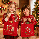 Personalized Christmas Cartoon Character Photo Initial Large Jute Tote Bag with Name Christmas Party Gift for Kid Family Friend