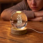 Personalized Pet Photo Round Crystal Ball LED Night Light with Name and Wooden Base Home Decor Pet Loss Bereavement Gift for Pet Owner