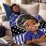 Manta acogedora personalizada con diseño de lunares, de foto a dibujo animado, con nombre; decoración para el hogar y regalo de cumpleaños para niños y niñas