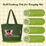 Personalised Birth Flower Black Fairy Large Capacity Corduroy Tote Bag with Name and Zipper Travel Birthday Gift for Black Girls
