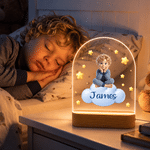 Spersonalizowana lampka nocna LED w stylu 3D z postacią z kreskówki „Chmura i gwiazda”, z drewnianą podstawą i imieniem – idealna do pokoju dziecięcego, prezent urodzinowy dla dziewczynek i chłopców