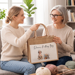 Personalized Knitting Cartoon Character Large Reusable Jute Bag with Photo and Text Daily Use Birthday Sewing Gift for Knitting Lover Woman