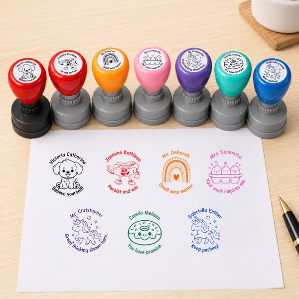 Personalized Cute Pattern Multicolour Self-Inking Stamp with Name and Text Motivational Teacher's Day Thank You  Gift for Teachers