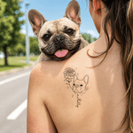 Personalised Line-Art Pet Photo Birth Flower Tattoo Sticker with  Name Party Birthday Gift for Pet Lover Owner