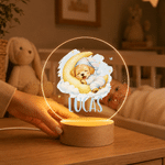 Personalized Cute Cartoon Animal Acrylic LED Night Light with Name and Wooden Base Bedside Decor Birthday Gift for Kids New Parents
