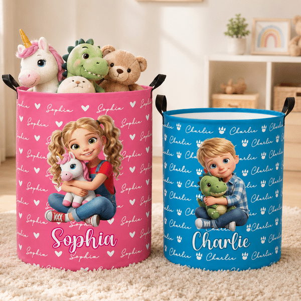 Personalized Fantasy Unicorn Dinosaur Large Capacity Storage Laundry Basket with Name Room Decor Birthday Gift for Kids Boys Girls