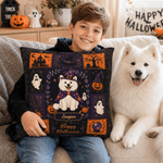 Personalised Retro Halloween Witch Hat Pet Photo Cushion Cover with Name and Text Cute Festival Home Decor Halloween Party Gift for Pet Lover