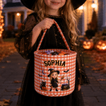 Personalised Cartoon Characters Pumpkin Castle Bat Crescent Moon Halloween Sweets Bucket with Photo and Name Halloween Gift for Boys Girls