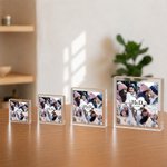 Personalized Four-Panel Collage Photo Heart Square Acrylic Plaque with Initial and Date Anniversary Birthday Gift for Wife Husband Couple