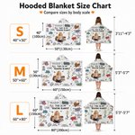 Personalized Birth Flower Cartoon Reading Girl Soft Throw Hooded Blanket with Name Birthday Gift for Librarians Book Lovers