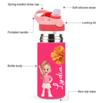 Personalized Cartoon Kid Character Birthday Flower 12 oz Insulated Water Bottle with Silicone Straw and Name Back to School Birthday Gift for Kids