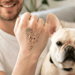 Personalised Line-Art Pet Photo Birth Flower Tattoo Sticker with  Name Party Birthday Gift for Pet Lover Owner