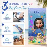 Personalized Cute 3D Diving Kid Sea Animal Quick Dry Soft Oversized Beach Towel with Name Summer Vacation Beach Party Birthday Gift for Boys Girls