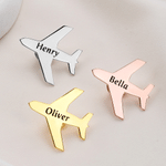 Personalised Airplane Lapel Brooch Pin with Engraved Name Birthday Gift for Pilot Stewardess Flight Attendant