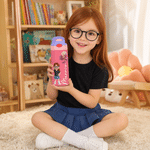 Personalized Cartoon Kid Character Birthday Flower 12 oz Insulated Water Bottle with Silicone Straw and Name Back to School Birthday Gift for Kids