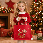 Personalized Christmas Cartoon Character Photo Initial Large Jute Tote Bag with Name Christmas Party Gift for Kid Family Friend