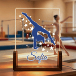 Personalized Gymnast Silhouette Acrylic LED Night Light with Name and Wooden Base Anniversary Birthday Gift for Dancers Gymnasts