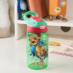 Personalised Watercolour Ink-Splash Dinosaur 16 oz Water Bottle with Name Daily Use Back to School Birthday Gift for Kids Dinosaur Lovers