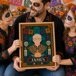 Personalized Paper-Cutting Art Photo Design Canvas Prints with Name Home Decor Ship from USA Halloween Day of the Dead Gift for Friends Family