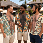 Personalised Funny Fake Muscle Hawaiian Floral T-shirt Daily Wear Beach Party Summer Holiday Gift for Men Husbands Friends