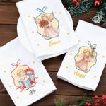 Tovagliolo in cotone personalizzato, con angelo di Natale ad acquerello e nome - Regalo di Natale per familiari e amici
