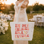 Personalized In My Engaged Era Future Large Capacity Corduroy Tote Bag with Text Travel Essential Engagement Gift for Bride to Be Woman