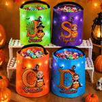Personalized Halloween Cartoon Photo Character LED Light Trick or Treat Bag with Initial and Name Halloween Party Gift for Kids