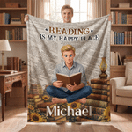 Personalised Book‑Reading Character Photo Soft Throw Blanket with Name and Title Daily Reading Use Living Room Birthday Gift for Book Lovers Family