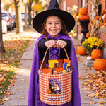Personalised Halloween Theme Pumpkin Cartoon Character Sweets Basket with Name and Initial Halloween Party Gift for Kids Boys Girls