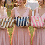 Personalised Pastel Stripe Embroidered Text Canvas Makeup Bag Daily Use Bridal Shower Birthday Gift for Bride