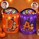 Personalized Halloween Cartoon Photo Character LED Light Trick or Treat Bag with Initial and Name Halloween Party Gift for Kids