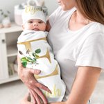 Personalized Multicolor 100% Cotton Flower Initial Name Swaddle and Knot Hat Set Baby Shower Birthday Gift for Newborns