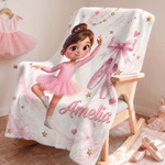 Personalised Cute Cartoon Ballerina Girl Soft Throw Blanket with Photo and Name Home Decor Birthday Gift for Ballet Lovers