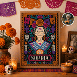 Personalized Paper-Cutting Art Photo Design Canvas Prints with Name Home Decor Ship from USA Halloween Day of the Dead Gift for Friends Family