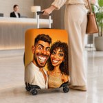 Personalized Exaggerated Comic Photo Luggage Cover Fits 18-32 Inches Suitcase Daily Use Travel Accessories Birthday Gift for Travel Lovers Couple