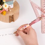 Personalised Birth Flower Glitter Dynamic Liquid Sand Ballpoint Pen with Name Office Supplies 2 Pcs Teacher's Day Gift for Teacher