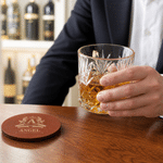 Personalized Retro Initial Whiskey Glass Wooden Box Coaster Set with Name and Date Birthday Anniversary Gift for Men