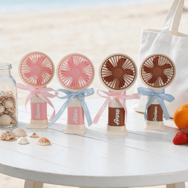 Personalised Cute Bow Portable Handheld Fan with Name Outdoor Use Wedding Gift for Bridesmaid Wedding Planner