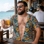 Personalised Funny Fake Muscle Hawaiian Floral T-shirt Daily Wear Beach Party Summer Holiday Gift for Men Husbands Friends