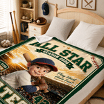 Personalized Cartoon Baseball Character Photo Soft Throw Blanket with Name and Number Home Decor Team Birthday Gift for Baseball Lovers