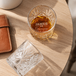 Personalized Retro Initial Whiskey Glass Wooden Box Coaster Set with Name and Date Birthday Anniversary Gift for Men