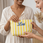 Personalised Pastel Stripe Embroidered Text Canvas Makeup Bag Daily Use Bridal Shower Birthday Gift for Bride