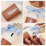 Gepersonaliseerde, schattige draagbare handventilator met strik en naam, voor buitengebruik, bruiloftscadeau voor bruidsmeisjes en weddingplanners