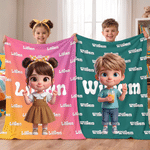 Personalised Multicolour Cartoon Character Photo Soft Throw Blanket with Name Home Decor Birthday Gift for Kids