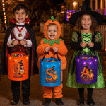 Personalized Halloween Cartoon Photo Character LED Light Trick or Treat Bag with Initial and Name Halloween Party Gift for Kids