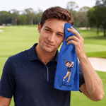 Personalized Golf Club Cartoon Golfer Photo Portable Waffle Golf Towel with Name and Hang Clip Daily Use Game Day Birthday Gift for Golfer Golf Lover