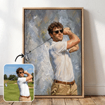 Láminas personalizadas en lienzo con foto de un jugador de golf al estilo de la pintura al óleo con nombre Regalo de cumpleaños para amantes de golf