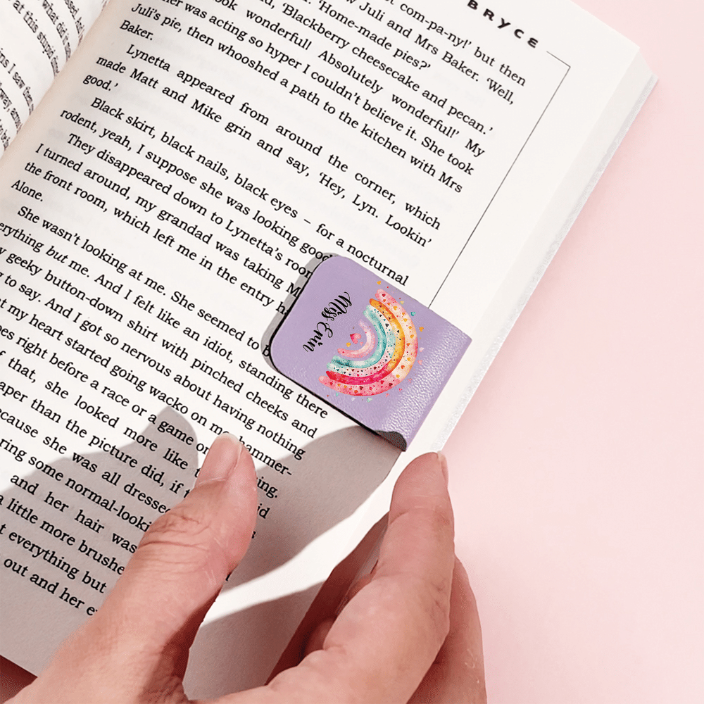Personalised Rainbow Flower Butterfly Magnetic PU Leather Bookmark Clip with Name Teacher Appreciation Birthday Gift for Teachers Book Lovers 3