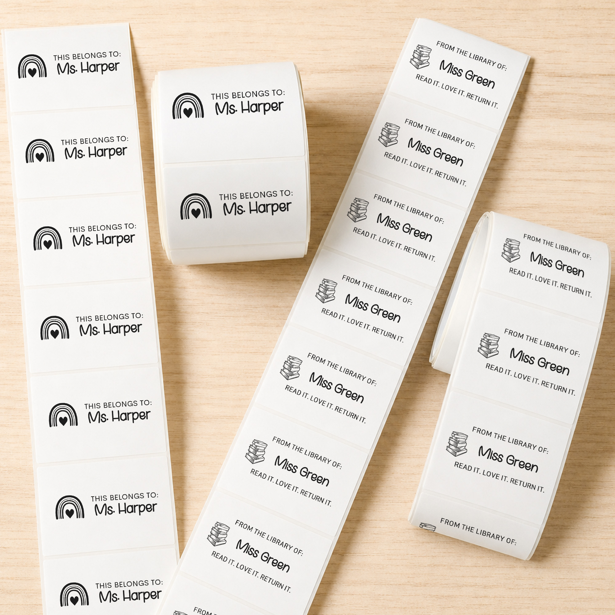 Individuell gestaltete, wasserfeste Aufkleberrolle mit 140 Stück im Schul-Motiv und Buchdesign aus der Apple-Bibliothek – Geschenk zum Schulanfang und zum Lehrertag für Lehrer