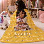 Personalized Hugging Plush Toy Cartoon Character Soft Throw Blanket with Name and Photo Home Decor Birthday Back to School Gift for Kids Boys Girls